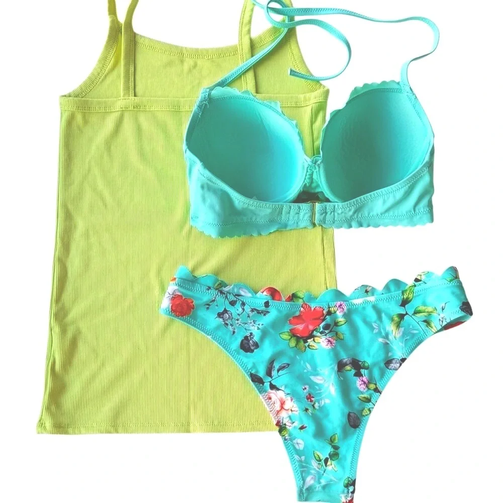 Bundle🛍️ Victoria’s Secret Bikini Mismatched Set & Tank Top Summer Floral Blue